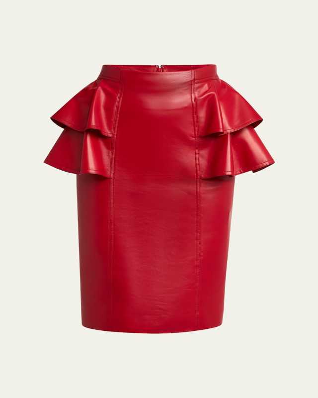 Ruffle Nappa Leather Pencil Skirt